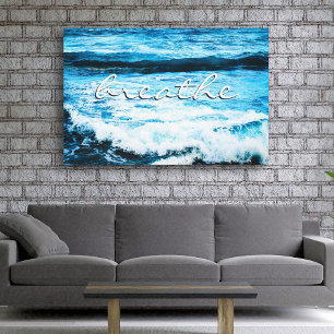 Breathe Quote Hawaii Turquise Ocean Vågar Photo Canvastryck