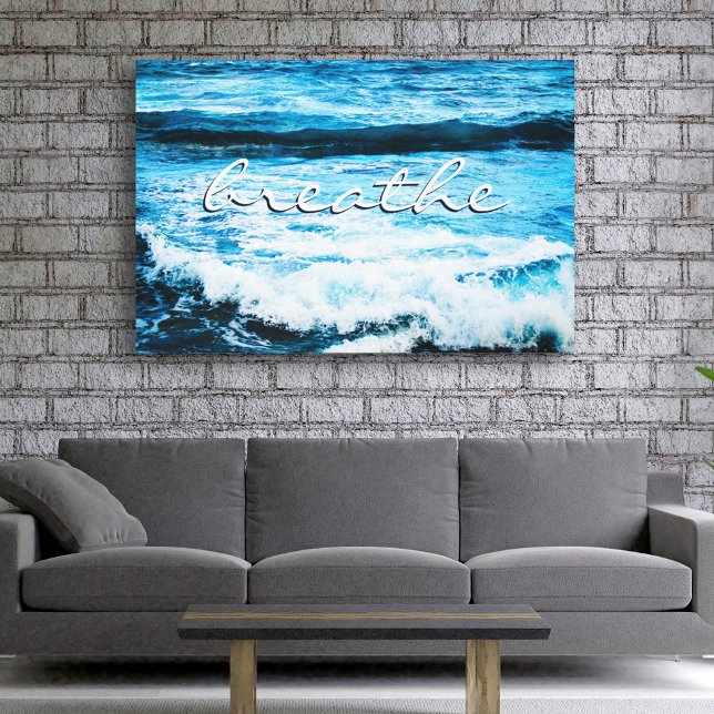 Breathe Quote Hawaii Turquise Ocean Vågar Photo Canvastryck (Skapare uppladdad)