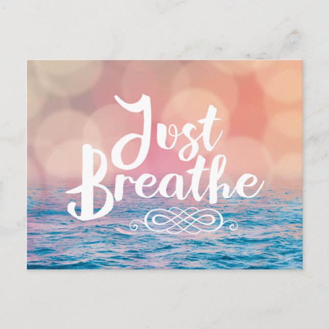 Breathe Quote Sunset Bokeh Ocean Vykort (Framsida)