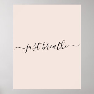Breathe rosa-skript - motiveringstecken poster