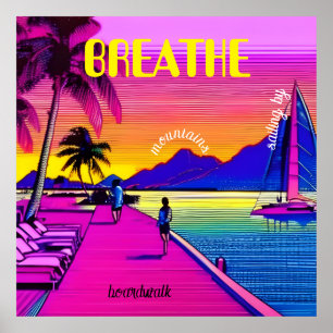 BREATHE - Sunset water side scen. Redigerbar. Poster