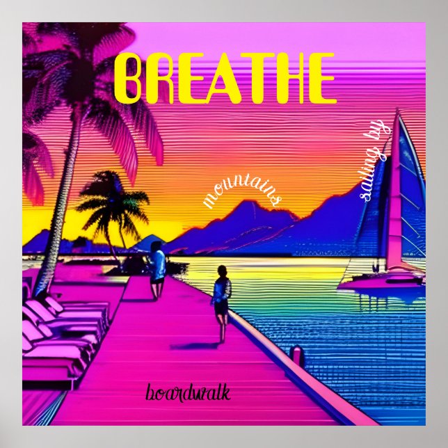 BREATHE - Sunset water side scen. Redigerbar. Poster (Framsidan)