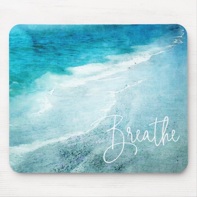 Breathe Yoga Quote Retro Beach Teal Ocean Musmatta (Framsidan)