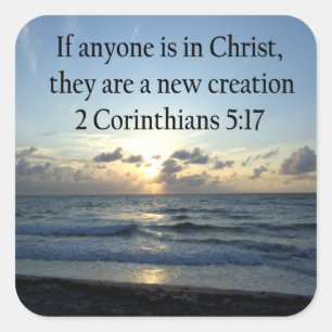 BREATHTAKING 2 CORINTHIANS 5:17 OCEAN SUNRISE FYRKANTIGT KLISTERMÄRKE