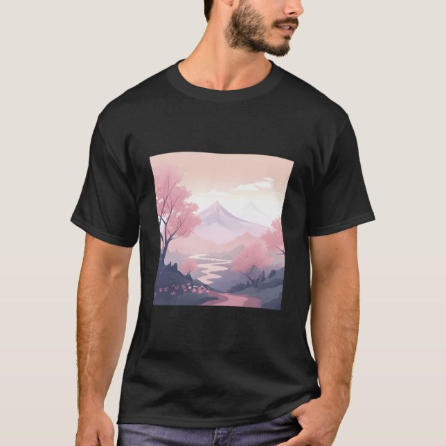 Breathtaking K Blossom Landscape Handpainted Work T Shirt (Framsida)