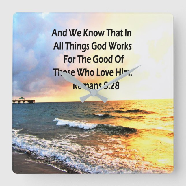 BREATHTAKING ROMANS 8:28 SCRIPTURE PHOTO FYRKANTIG KLOCKA (Framsida)