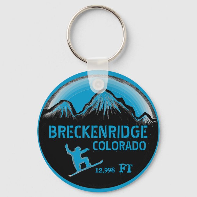 Breckenridge Colorado blue snowboard art keychain Nyckelring (Framsida)
