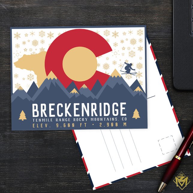 Breckenridge Colorado Flag Mountain Ski Souvenir Vykort (Skapare uppladdad)