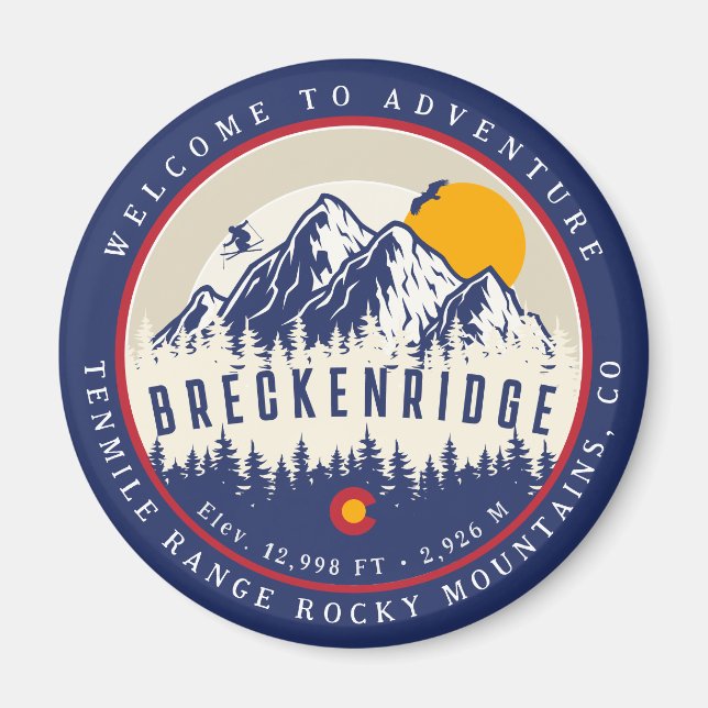 Breckenridge Colorado Flagga Mountain Ski Souvenir Magnet (Framsidan)