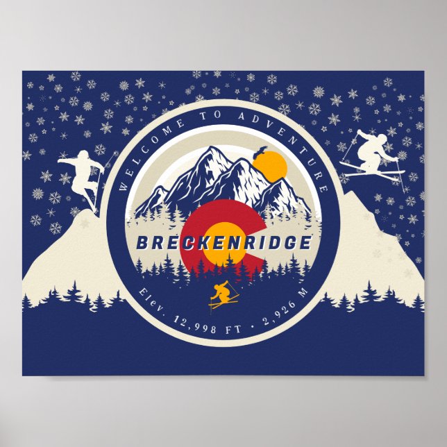 Breckenridge Colorado Flagga Mountain Ski Souvenir Poster (Framsidan)
