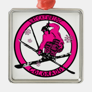 Breckenridge Colorado rosa skier ornament