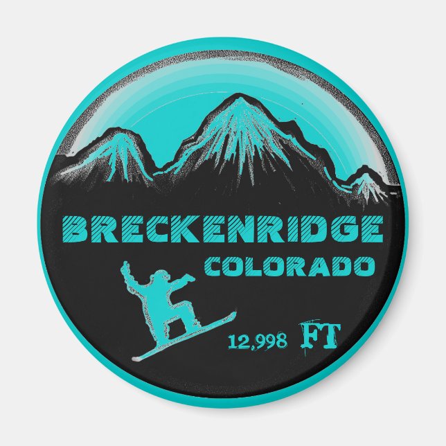 Breckenridge Colorado teal snowboard art magnet (Framsidan)