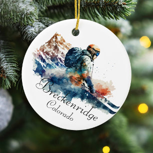 Breckenridge Colorado Watercolor Snowboarding Julgransprydnad Keramik