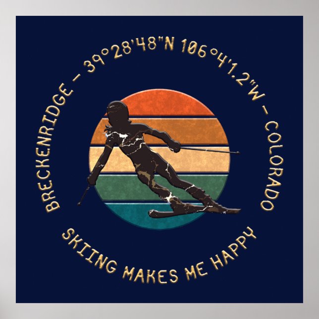 Breckenridge, Colorado - Woman Skier, Golden Text Poster (Framsidan)