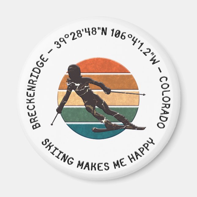 Breckenridge, Colorado - Woman Skier, svart text Magnet (Framsidan)