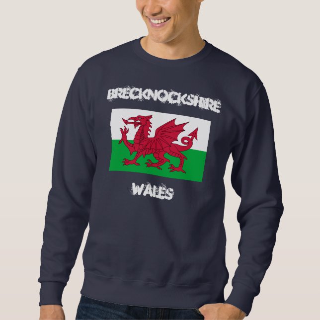Brecknockshire, Wales med Welsh flagga Långärmad Tröja (Framsida)