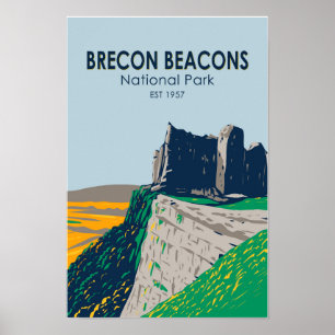 Brecon Beacons nationalpark Wales Vintage Poster