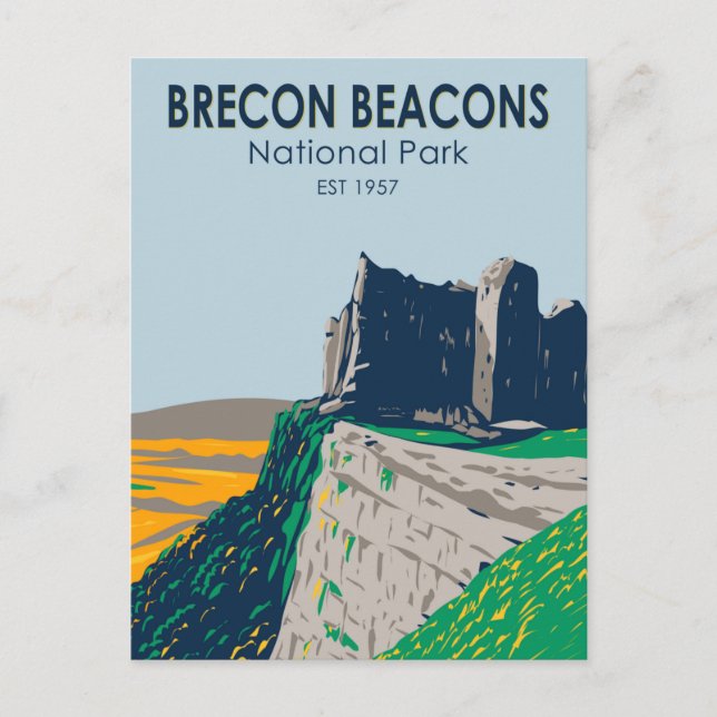 Brecon Beacons nationalpark Wales Vintage Vykort (Framsida)
