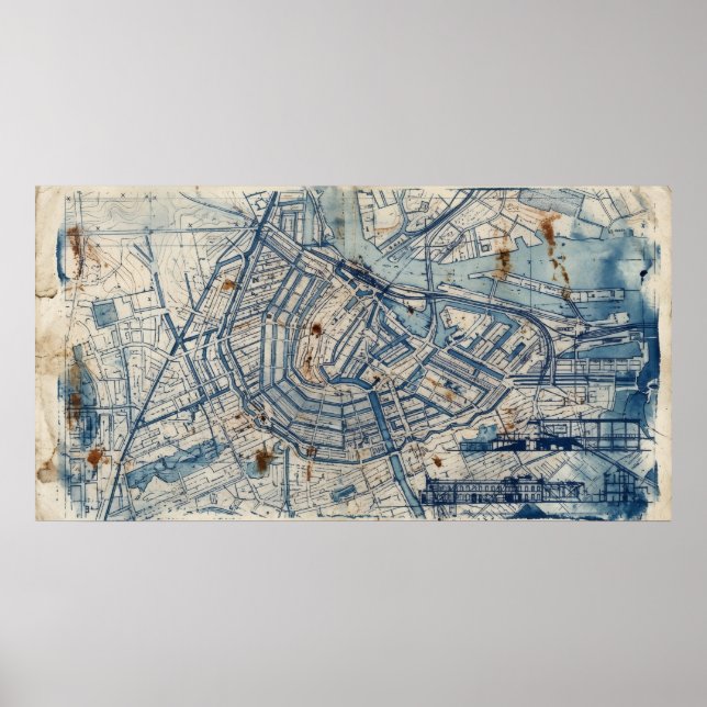 Bred abstrakt kartaffisch med blå linjer poster (Framsidan)