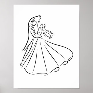 "Bred and Groom Bröllop First Dance Line Art Poster