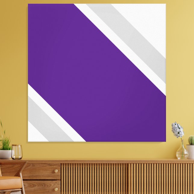 Bred bred Lila Grått Tävla Rand på vit  Canvastryck (Insitu (Vardagsrum))