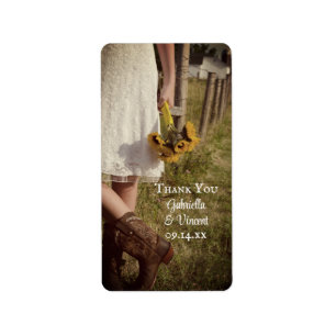 Bred, Cowboy Boots, solblommor Bröllop Tack Adressetikett