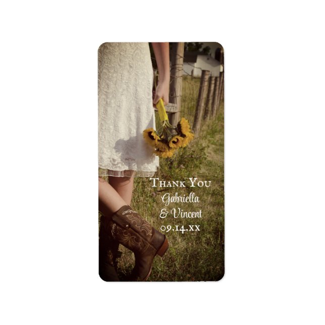 Bred, Cowboy Boots, solblommor Bröllop Tack Adressetikett (Framsidan)