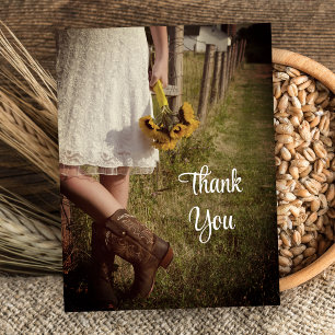Bred, Cowboy Boots, solblommor Bröllop Tack Vykort