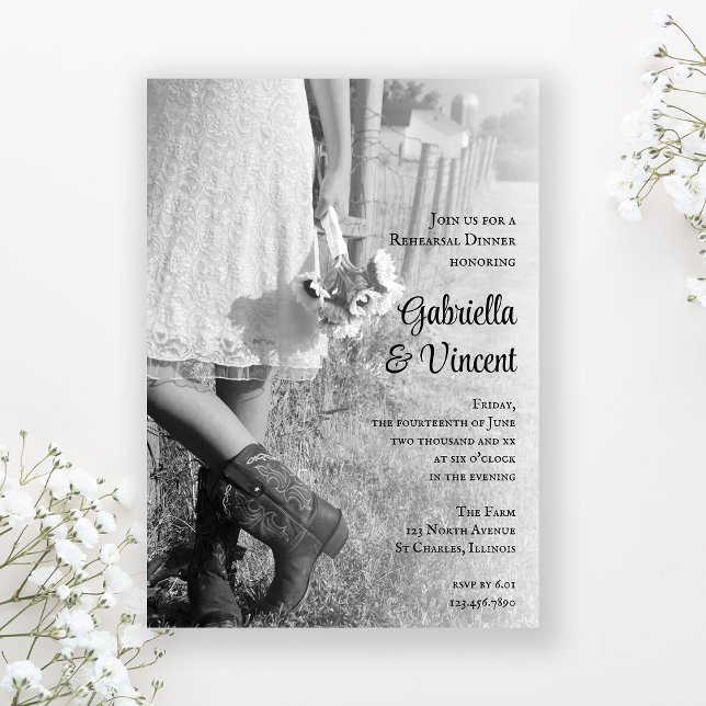 Bred, Cowboy Boots, solblommor Rehearsal Middag Inbjudningar (Skapare uppladdad)