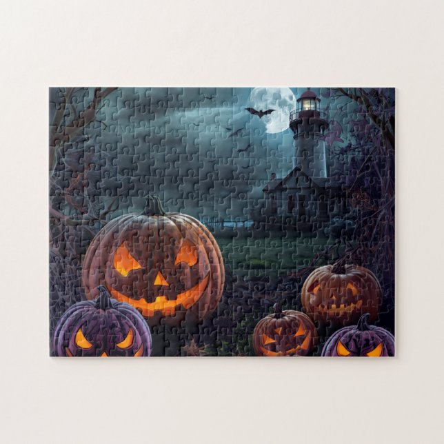 Bred fyr med Spooky Pumpkins Pussel (Horisontell)