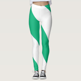 Bred Grönt och White Diagonal Rand Leggings