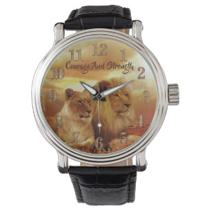 Bred Lejon och Lioness Brown Leather Watch Armbandsur