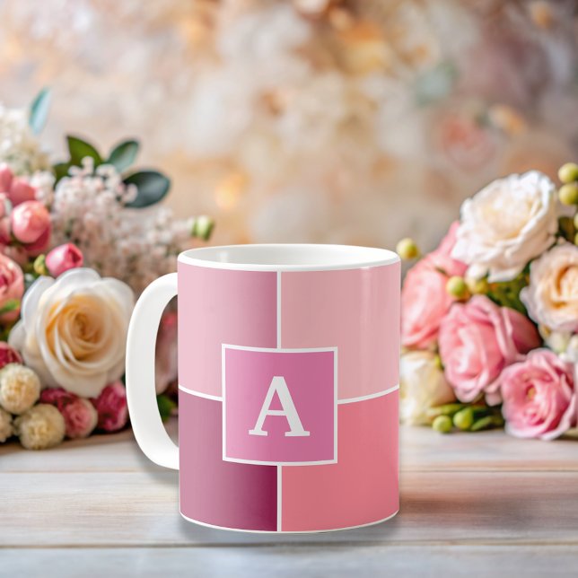 Bred rosa Feminine Rand Monogram kaffe Mugg (Skapare uppladdad)