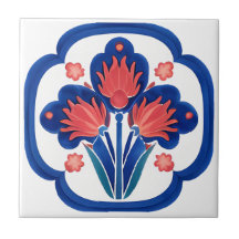 Bred turkisk Iznik Blommigt Ceramic Tile Art
