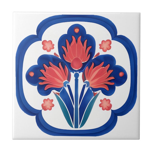 Bred turkisk Iznik Blommigt Ceramic Tile Art Kakelplatta (Framsidan)