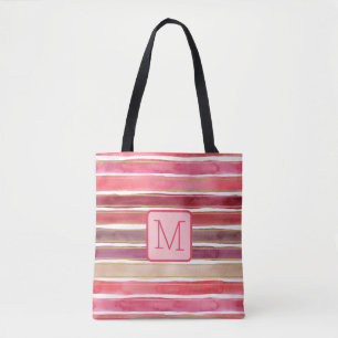 Breda vattenfärgstrecket Rosa Färgbalksmonogram Tygkasse