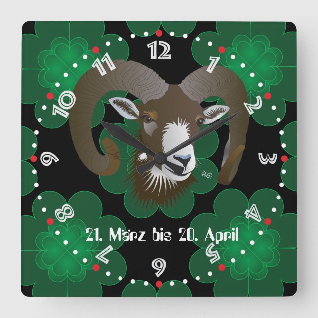 Bredd 21. März bis 20. April Uhr Fyrkantig Klocka (Framsida)