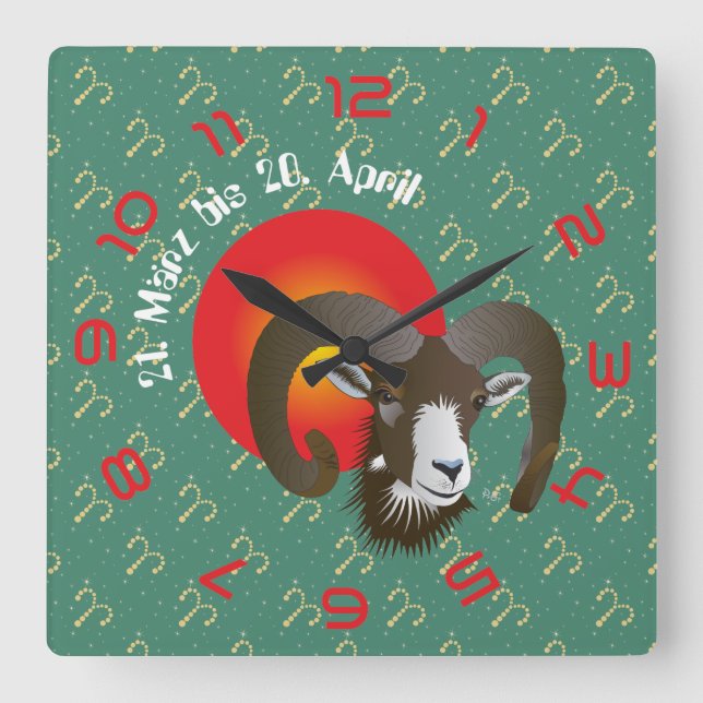 Bredd 21. März bis 20. April Uhr Fyrkantig Klocka (Framsida)