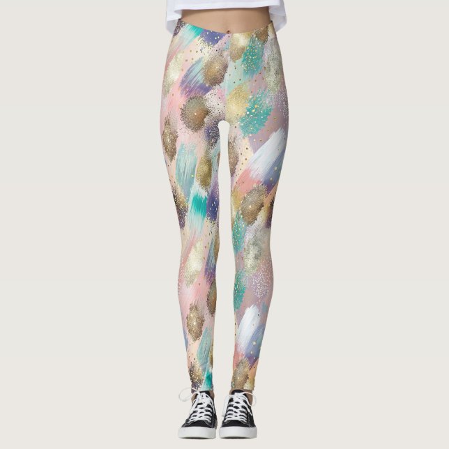 Bredd diagonal Brushstroke Mönster Leggings (Framsida)