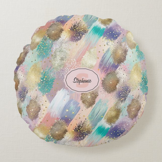 Bredd diagonal Brushstroke Mönster Rund Kudde (Framsidan)