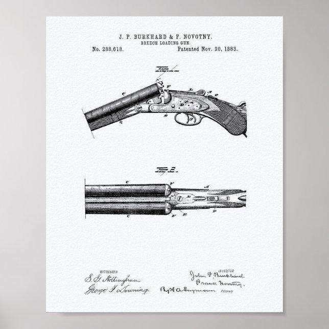Breech Loading Gun 1883 Patent Art - vit Papper Poster (Framsidan)