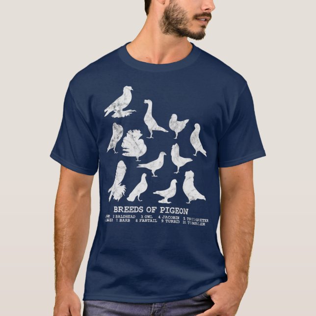 Breeds of Pigeons pigeon lover T Shirt (Framsida)