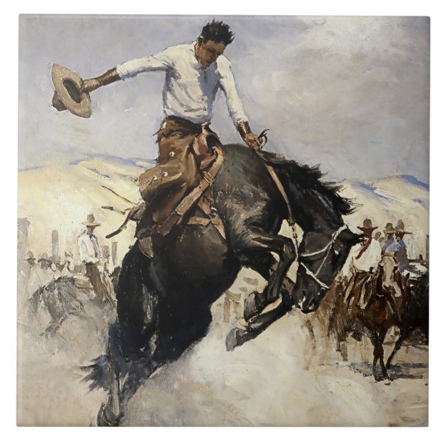 "Breezy Riding" Western konst av WHD Koerner Kakelplatta (Framsidan)
