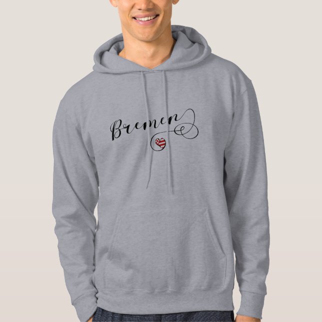Bremen Heart, Bremen Flagga, Tyskland Sweatshirt Med Luva (Framsida)
