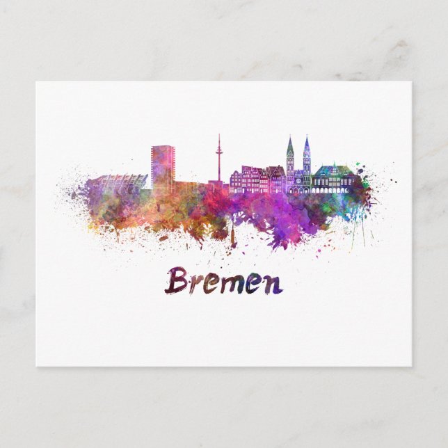 Bremen skyline i vattenfärg vykort (Framsida)