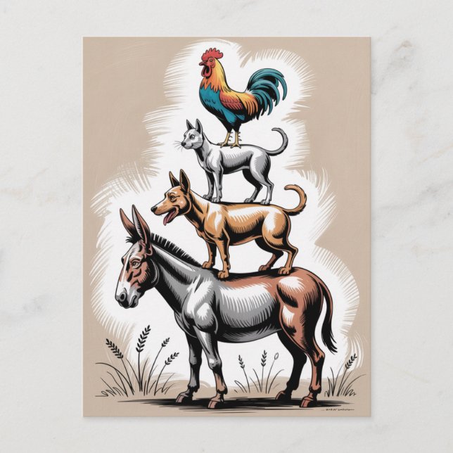 Bremen Town Musician Statue Tyskland Helg Vykort (Framsida)