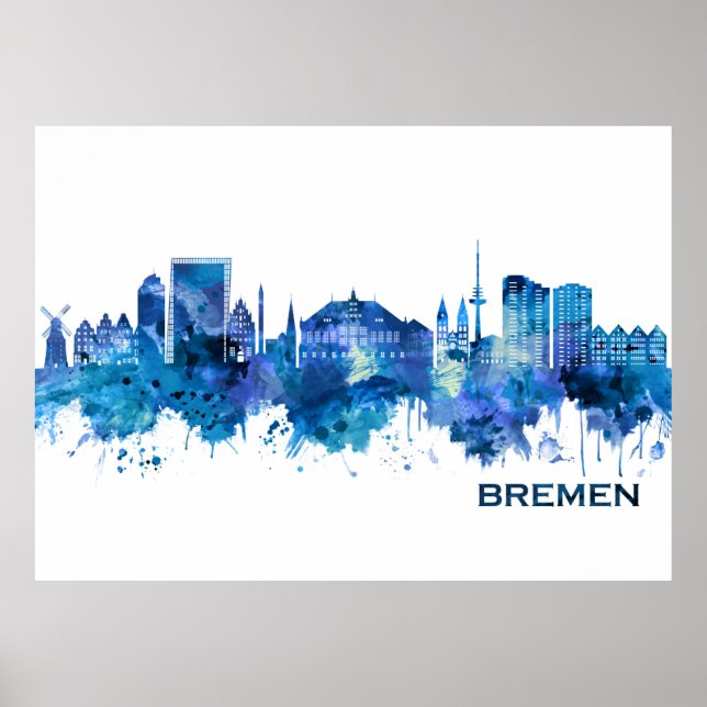Bremen Tyskland Skyline Blue Poster (Framsidan)