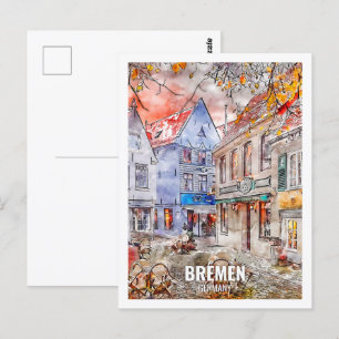 Bremen Tyskland Travel Ställe Watercolor Vykort