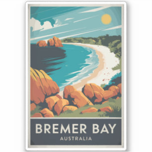 Bremer Bay Australia Illustration Travel Art Retro Klistermärken