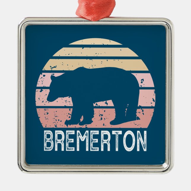 Bremerton Washington Retro Bear Julgransprydnad Metall (Framsidan)
